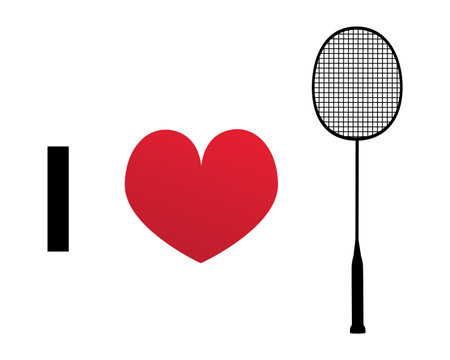 I love badminton vector silhouette illustration. Badminton racket and heart isolated on a white background. I love sports.のイラスト素材