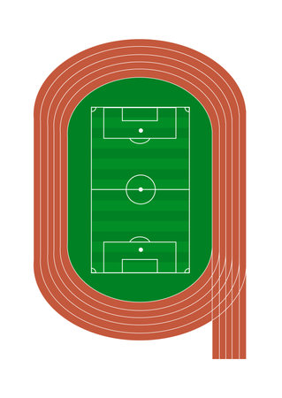 Top view of tartan running track and grass green soccer field or football field - Vector illustration isolated on a white background. Sports icon.のイラスト素材