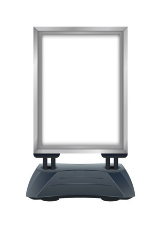 Vector illustration of empty blank pavement sign frame stand. Advertising board sign with water base or sand base isolated on a white background. Template or mock up for your poster and design.のイラスト素材