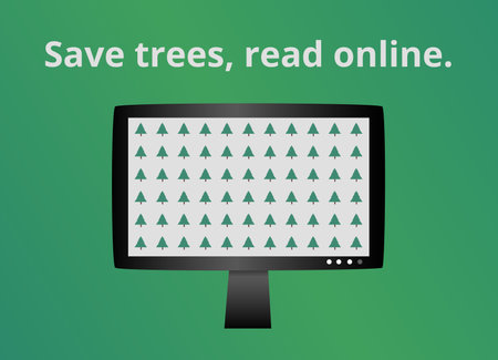 Green eco online ecology concept. Think before you print. Save trees, read online. Icon isolated on...