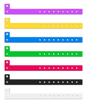 Vector set of cheap plastic empty bracelet or wristband in most common colors.のイラスト素材