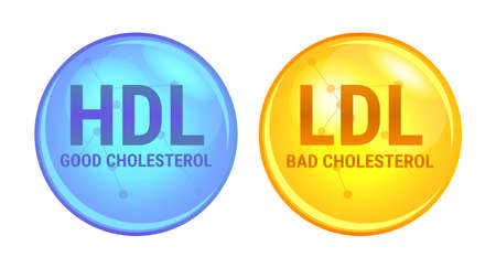 Vector set of good HDL and bad LDL cholesterol. High-density and low-density lipoprotein. Vector medical or pharmaceutical shining icons isolated on a white background. Cardiovascular disease problem.のイラスト素材