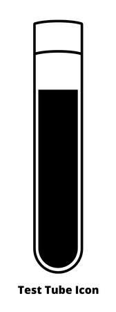 Vector line or outline black and white icon of laboratory glass test tube with a screw cap or stopper. Scientific illustration of a medical or chemical test tube isolated on a white background.のイラスト素材