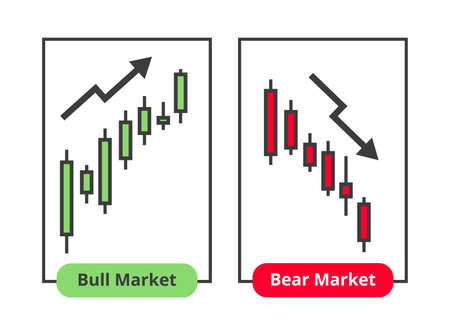 Vector candle scheme, chart, or graph of bull and bear market isolated on a white background. Financial graphs, business concept. Stock market trends, downtrend, uptrend. A candlestick chart.のイラスト素材