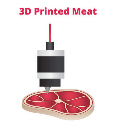 Vector illustration or icon of 3d printed meat or 3d printed steak. Real cultivated muscle cells with fat or plant-based vegan substitute isolated on a white background.のイラスト素材