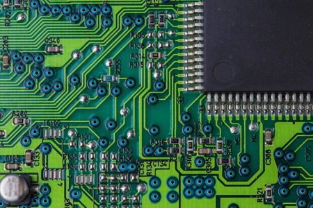 Macro picture of green printed circuit board - PCB