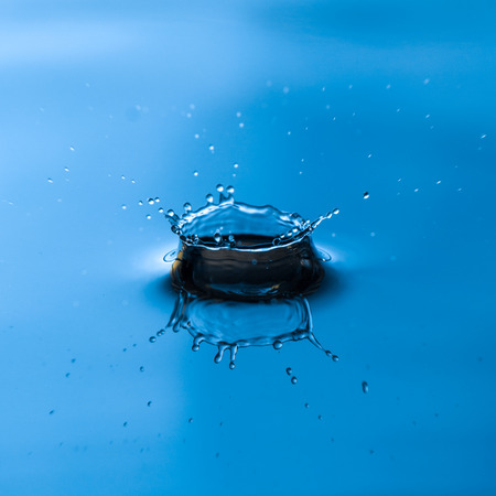 Close up of water droplet or splash-Image, blue backgroungの写真素材