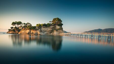Beautiful view of the Cameo Island. Great spring scene on the Port Sostis, Zakynthos island, Greece, Europe. Beauty of nature concept background. Long exposure.の写真素材