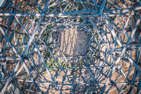 Prague, Czech Republic - October 2019: Doubravka lookout tower. Wooden structure made of locust tree. At the edge of Prague. Nice sky in the background.のeditorial素材