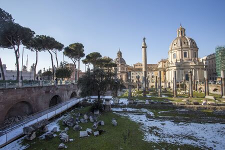 Magnificent view of the Roman Forums with snow - Rome, Italy, February 28, 2018,のeditorial素材