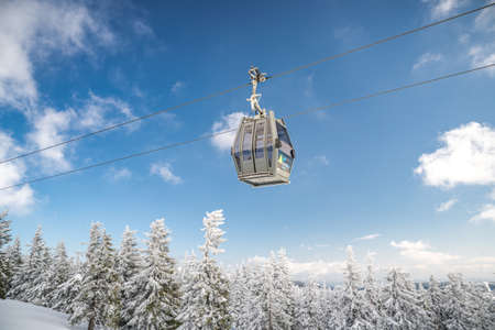 Cableway to Snezka summit in Krkonose National Park in winter and snowy conditions.のeditorial素材