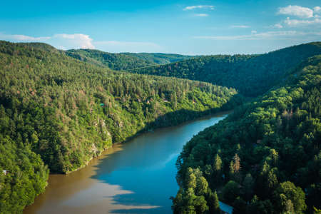 Summer landscape - South Bohemian countryside. River Vltava in late summer time. Czech republic.の写真素材