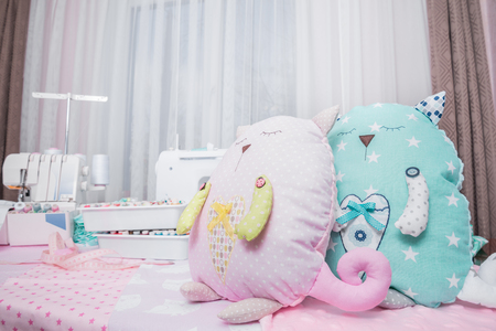 handmade toys on tableの写真素材
