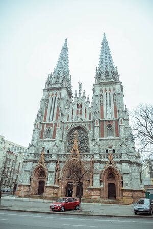 entrence of Gothic Church in cold spring dayの写真素材