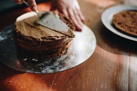 woman hands makeing cakeの写真素材