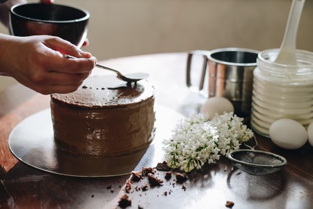 woman hands makeing cakeの写真素材