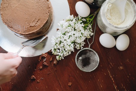 woman hands makeing cakeの写真素材