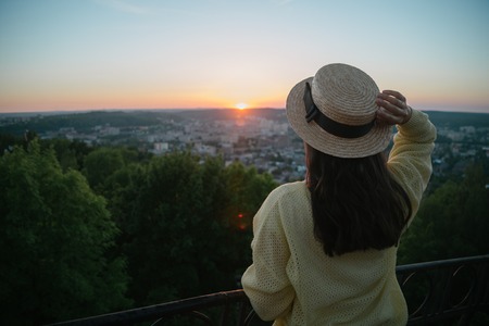 the girl is happy summer sunの写真素材