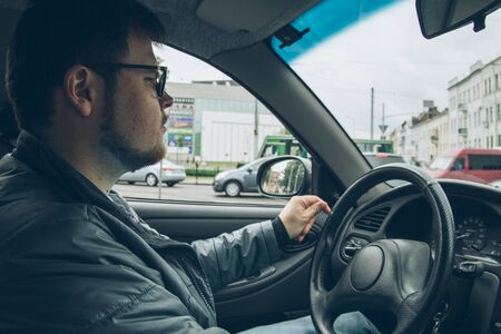 Man driving carの写真素材