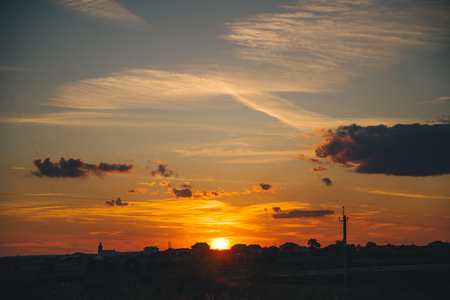beautiful view on the filed on sunsetの写真素材