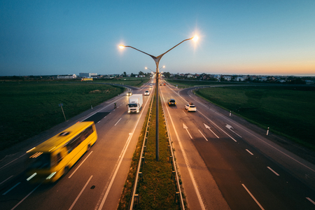 Long-exposure sunset over a highwayの写真素材