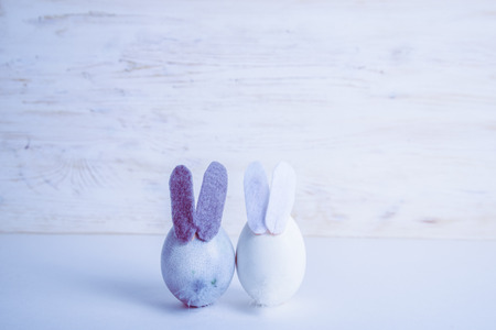two eggs buny in basket for easterの写真素材