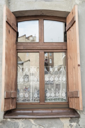 opened frames of old retro window outsideの写真素材