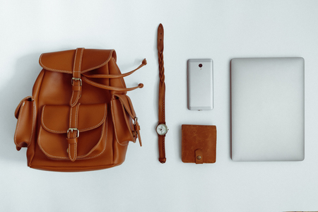 flat lay with woman staff on white backgroundの写真素材