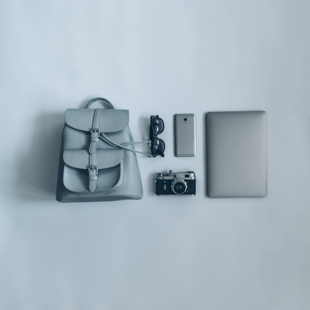 flat lay with woman staff on white backgroundの写真素材