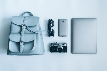 flat lay with woman staff on white backgroundの写真素材