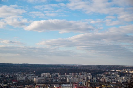 cityscape view. cloudy day. city horizon line with clouds. copy space.の写真素材