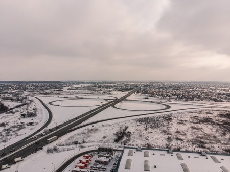 highway aerial view. car travel conceptの写真素材