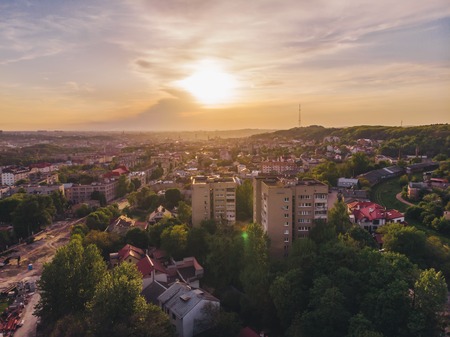 beautiful orange sunset over city. cityscapeの写真素材