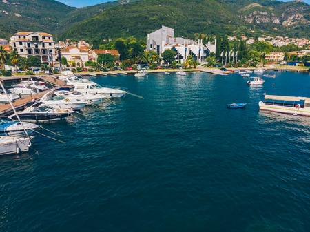 yachts in dock of montenegro port. summer timeの写真素材