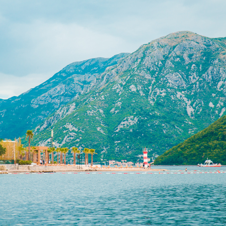 lighthouse in kotor bay, montenegro. summer vacationの写真素材