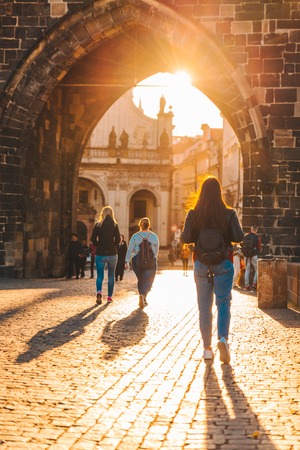 sunrise at charles bridge in prague. city travel conceptの写真素材