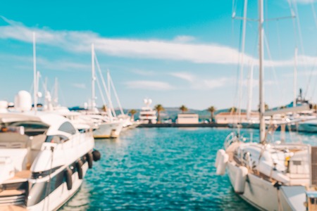 yachts in city dock. summer time. vacation at sea. copy spaceの写真素材