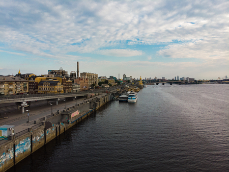 aerial view of city riverside. rivershore. copy space. summer timeの写真素材