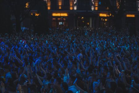 LVIV, UKRAINE - June 18, 2019: crowd of people at concept outdoors. selective focusのeditorial素材