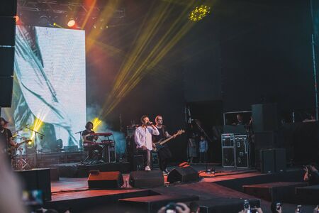 LVIV, UKRAINE - June 18, 2019: Svyatoslav Vakarchuk ukrainian rock singer at stage. music festのeditorial素材