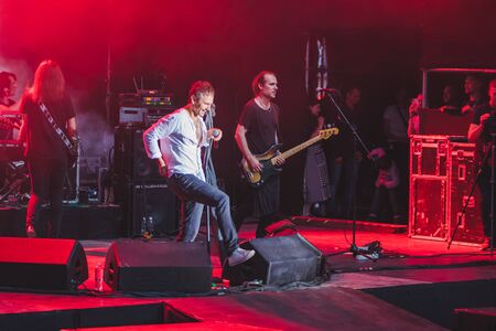 LVIV, UKRAINE - June 18, 2019: Svyatoslav Vakarchuk ukrainian rock singer at stage. music festのeditorial素材