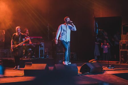 LVIV, UKRAINE - June 18, 2019: Svyatoslav Vakarchuk ukrainian rock singer at stage. music festのeditorial素材