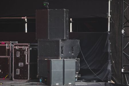 LVIV, UKRAINE - June 18, 2019: rock band concert preparation. equipment viewのeditorial素材