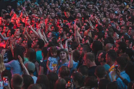 LVIV, UKRAINE - June 18, 2019: crowd of people at concept outdoors. selective focusのeditorial素材