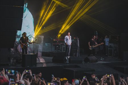 LVIV, UKRAINE - June 18, 2019: Svyatoslav Vakarchuk ukrainian rock singer at stage. music festのeditorial素材