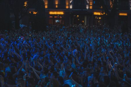 LVIV, UKRAINE - June 18, 2019: crowd of people at concept outdoors. selective focusのeditorial素材