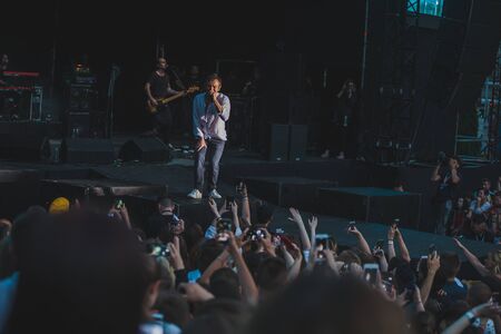 LVIV, UKRAINE - June 18, 2019: Svyatoslav Vakarchuk ukrainian rock singer at stage. music festのeditorial素材