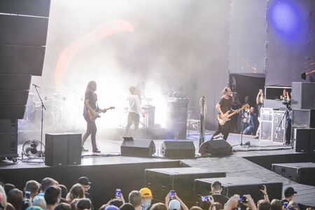 LVIV, UKRAINE - June 18, 2019: okean elzy rock band concert outdoors stageのeditorial素材