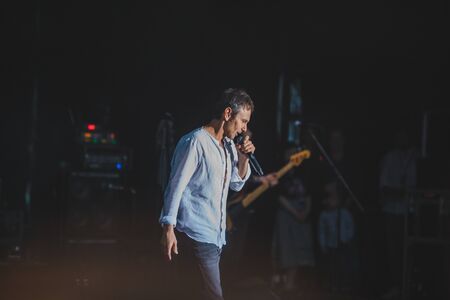 LVIV, UKRAINE - June 18, 2019: Svyatoslav Vakarchuk ukrainian rock singer at stage. music festのeditorial素材