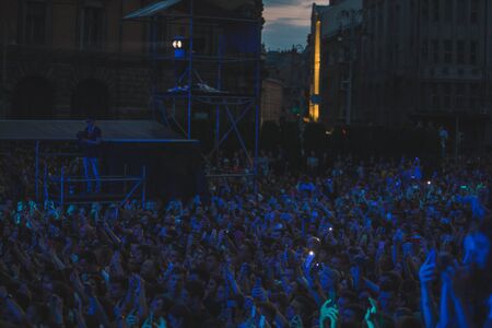LVIV, UKRAINE - June 18, 2019: crowd of people at concept outdoors. selective focus